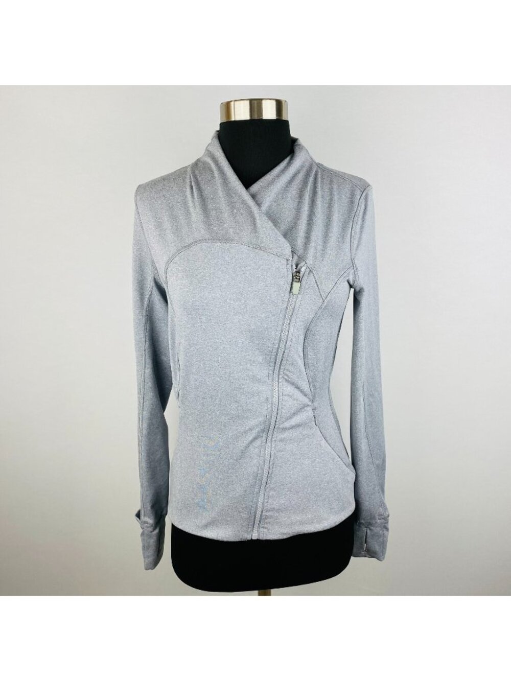 90 Degree By Reflex Womens Gray Athletic Zip Front Mock Neck Jacket S